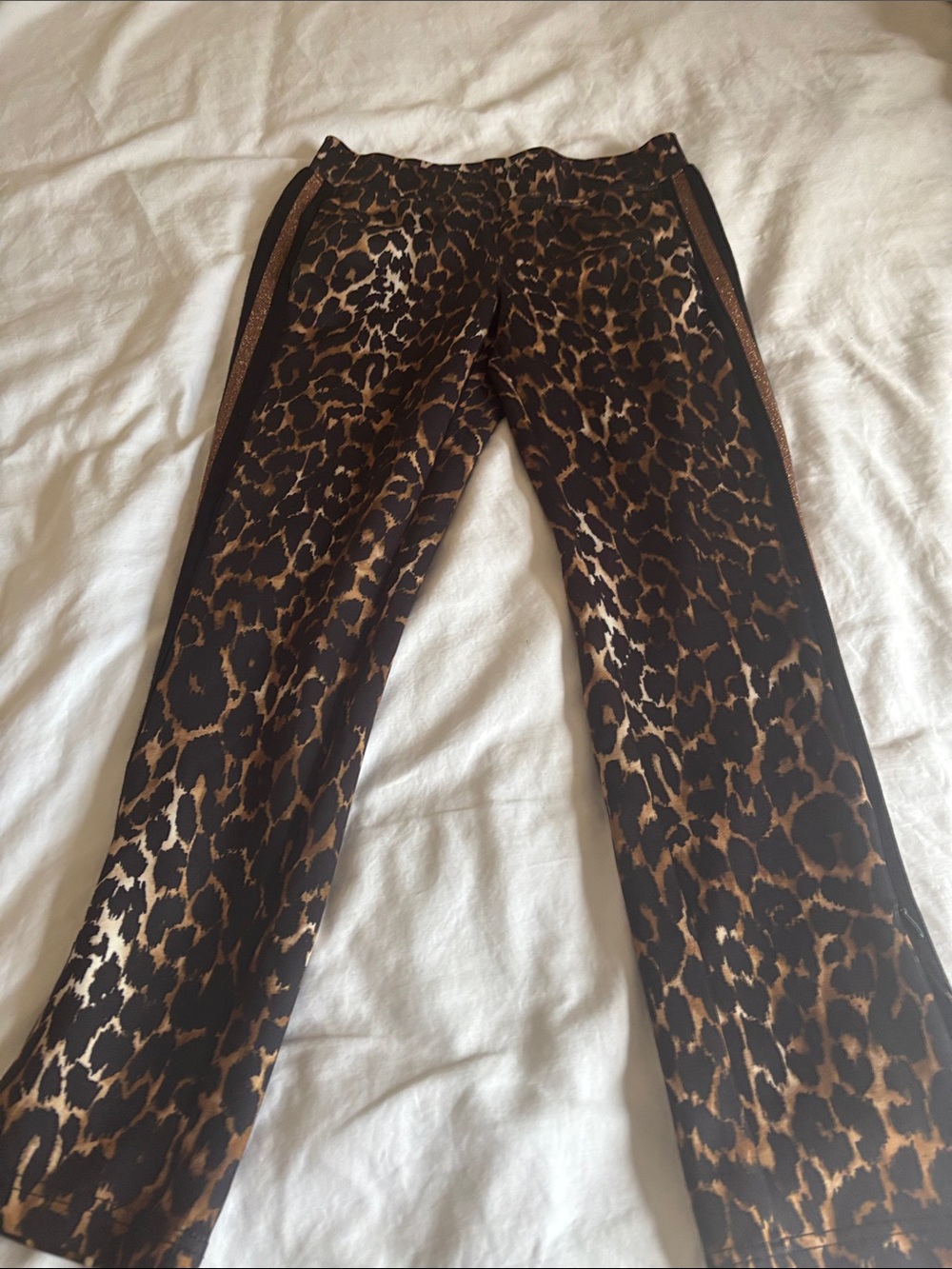 Leopard Print Straight-Leg track pants with Contrast Side Trim